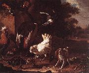 HONDECOETER, Melchior d Birds and a Spaniel in a Garden sf oil on canvas